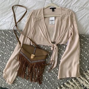 Tan woven top with tie